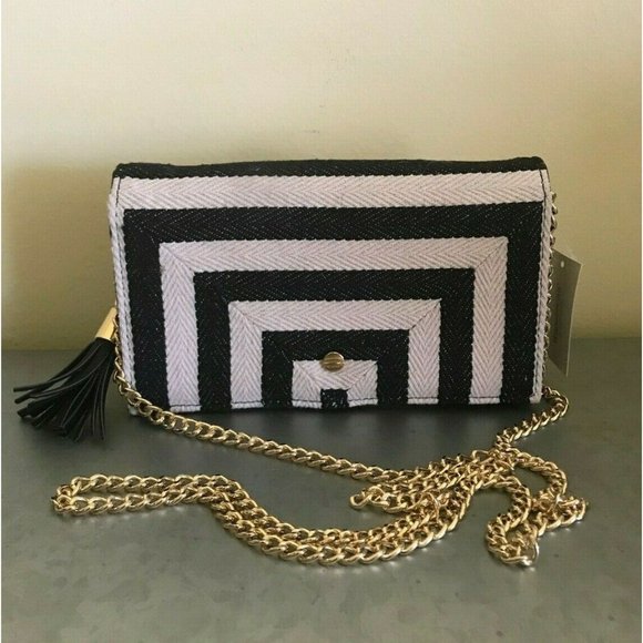 Francesca's Black and Beige Stripe Cloth Crossbody - Picture 1 of 4